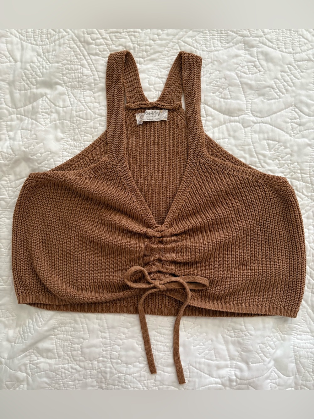 Jolie and Joy Brown Knit Halter Crop Top - Medium